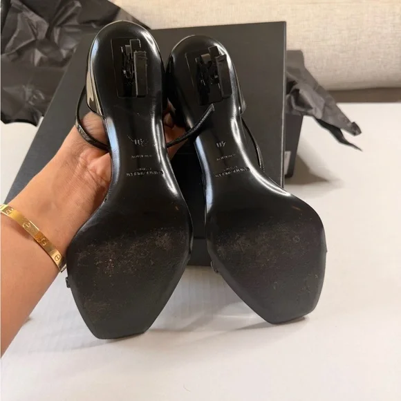 Saint Laurent Black Patent Leather Square-Toe Ankle-Strap Heels | Size 40 - Picture 3 of 14